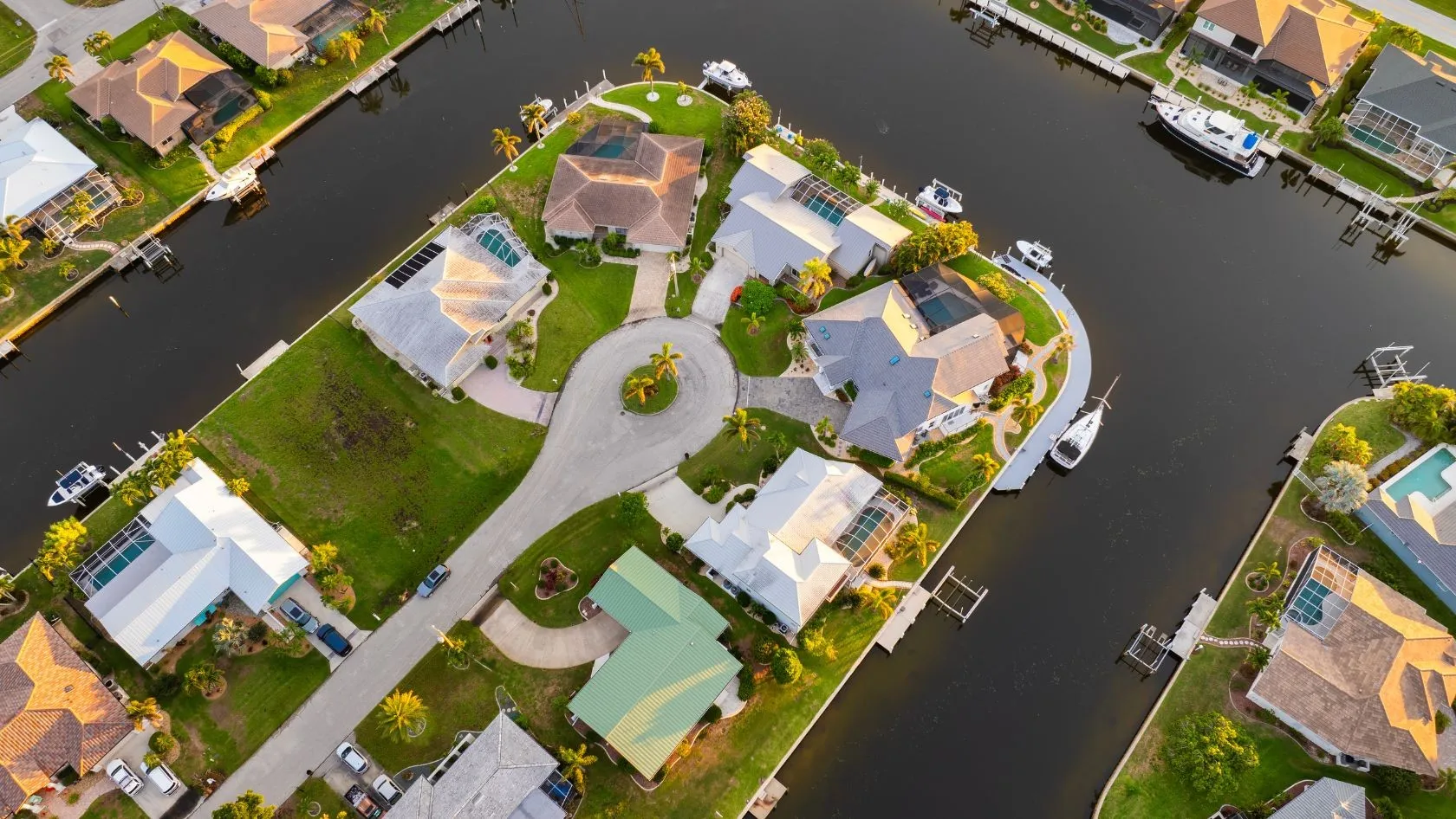 Waterfront canal homes in Charlotte County Florida with boat docks
